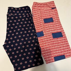 Lularoe Red and Navy Patterned Leggings
